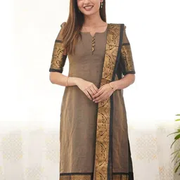 Vastukala Pure Kanchi Cotton Jacquard Notch Neck Straight Kurta-picture-35