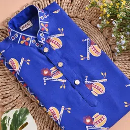 TAKE STYLE Boys Blue Cotton Blend Printed Kurta Sets image 4