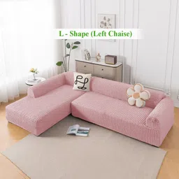 HOKIPO Pink 2 Pieces 280 GSM L Shape 6 Seater Anti Slip Sofa Cover With Arms-picture-29