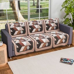 RUBOXA White & Brown Printed Velvet Sofa Cover-picture-36