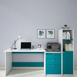 woodbuzz Kipling Hutch Desk in Frosty White And Ocean Green Finish image 1