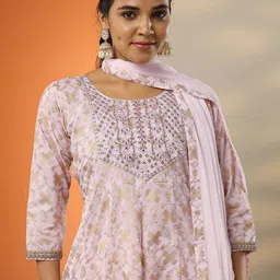 Libas Women Ethnic Motifs Printed Panelled Mirror Work Kurta With Trousers & Dupatta image 5