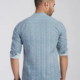 Cotton Curio Men Comfort Fit Band Collar Chevron Striped Cotton Casual Shirt image 5