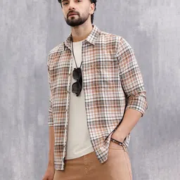 WROGN Slim Fit Spread Collar Other Checks Checked Pure Cotton Opaque Shirt-picture-22