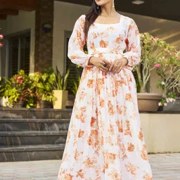 odd by chansi trendz Floral Print Georgette Stitched Flared/A-line Gown image 4