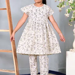 Miss & Chief Girls Floral Printed Regular Pure Cotton Kurti with Trousers image 2
