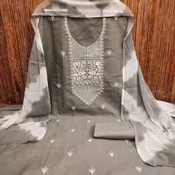 MANVAA Floral Embroidered Thread Work Unstitched Dress Material image 2