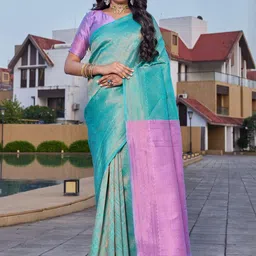 SATYAM WEAVES Woven Design Zari Silk Cotton Handloom Banarasi Saree-image-71