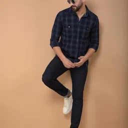 Crimsoune Club Men Classic Spread Collar Checked Cotton Slim Fit Casual Shirt image 2