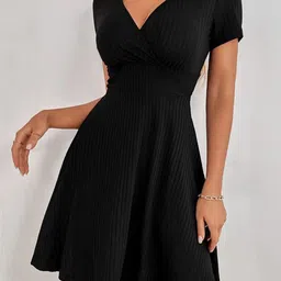 Outzidr Women Self Design V-Neck Cut Outs Fit & Flare Mini Dress-image-92