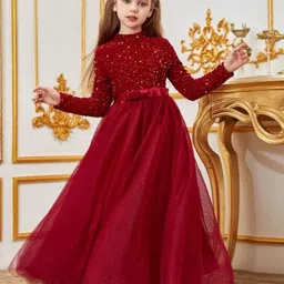 FOLENNE Embellished PU Coated Velvet Fit & Flare Maxi Dress image 4