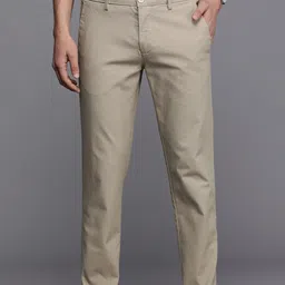 louis philippe Men Slim Fit Beige Cotton Blend Trousers image 1