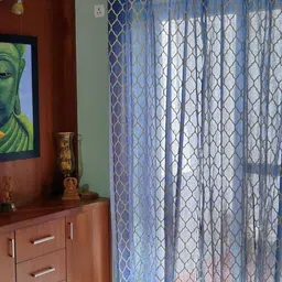 Trance Home Linen Blue & White Set of 2 Geometric Long Door Curtain image 3