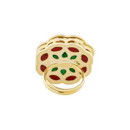 TEEJH Gold-Plated Yasu Green Stone-Studded Finger Ring image 3