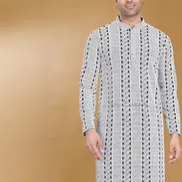 Pulseiq Men Ethnic Motifs Embroidered Festive Straight Kurta-image-74
