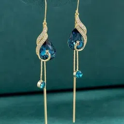 CIKIT Artificial Stones Studded Tasselled Teardrop Shaped Drop Earrings-picture-31