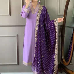 SHOPONBIT Women Floral Embroidered Kurta with Trousers & Dupatta image 4