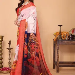 MAHARANI COUTURE Ethnic Motifs Printed Zari Woven Design Pure Linen Banarasi Saree image 5