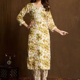 Women Basket Abstract Printed Pure Cotton V-Neck Straight Kurta With Trousers-picture-39