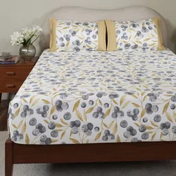MASPAR White & Yellow Floral Printed Cotton 200 TC Double Bedsheet Set 2.75 x 2.24 m image 4