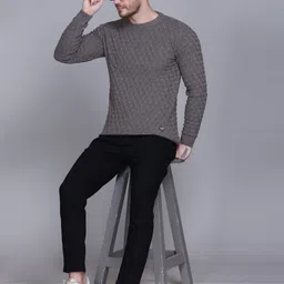 Rare Times Men Geometric Self Design Pullover-image-13