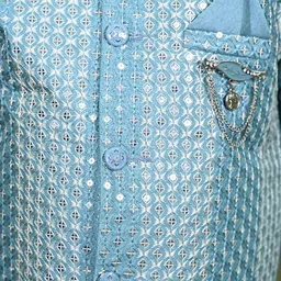 BT DEZINES Boys Band Collar Straight Cotton Silk Kurta With Trousers & Nehru Jacket image 4