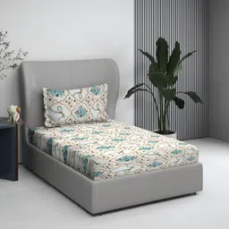 BOMBAY DYEING Blue & Brown Floral 140 TC Single Bedsheet with 1 Pillow Covers-image-51