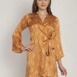 Blissence Print Bell Sleeve Satin Dress-picture-33