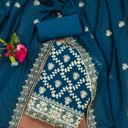 BlissFlair Floral Embroidered Zari Unstitched Dress Material-picture-31