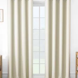 Story@home Cream-Coloured & White Set of 2 Geometric Room Darkening Long Door Curtain-image-2