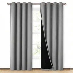 BFAM Grey Set of 2 Black Out Long Door Curtain image 1