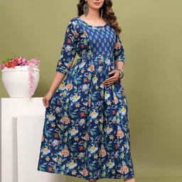 Queens Closet Women Floral Printed Daily Cotton Anarkali Kurta image 5