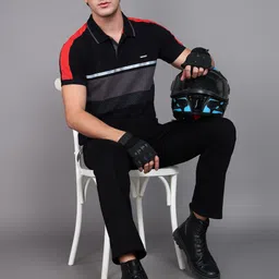 ducati Men Solid Polo Neck Pure Cotton Black T-Shirt image 2