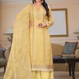 Stylee LIFESTYLE Floral Embroidered Beads And Stones Organza Unstitched Dress Material-picture-21
