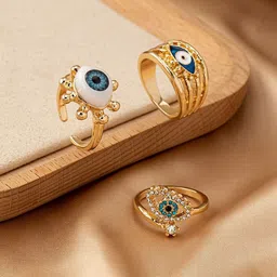 QUECY Set of 3 Gold-Plated Alloy Finger Ring image 3