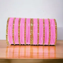 SD Star Pink Glass Artificial Stones & Beads Bangle image 4