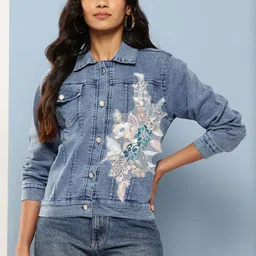CORSICA Women Blue Cotton Denim Jacket-image-38