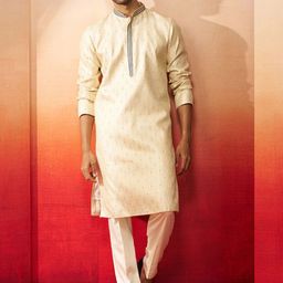 VASTRAMAY Men Ethnic Motifs Knee Length Regular Straight Kurta with Trousers-picture-37
