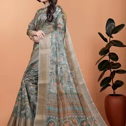 DIVASTRI Ethnic Motifs Printed Silk Blend Banarasi Saree image 5