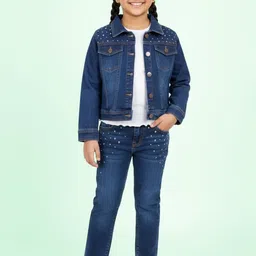 KiddoPanti Girls Crop Tee & Jacket With Jeans Set-image-3