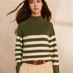 U.S. Polo Assn. Women Striped High Neck Full Sleeve Pullover Sweater-picture-39