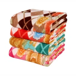 bsb home Multicoloured Set of 4 Floral AC Room 120 GSM Single Bed Blanket image 1