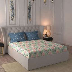 MYTRIDENT comfort living Navy Blue Floral Cotton 120 TC Queen Bedsheet & 2 Pillow Covers-picture-47