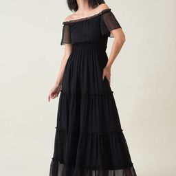 aayu Women Off-Shoulder Tiered Smocked Chiffon Maxi Dress-picture-45