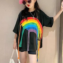 LULU & SKY Girls Checked V-Neck Extended Sleeves Raw Edge Boxy T-shirt image 2