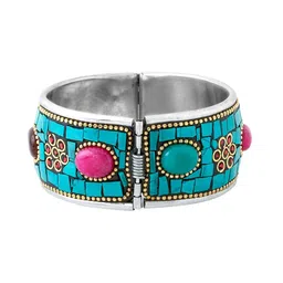 Yellow Chimes Silver Plated Stone Studded Bangle-Style Bracelet image 4