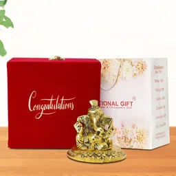INTERNATIONAL GIFT Gold-Toned Pagdi Ganesh Religious Idol Showpiece-image-66