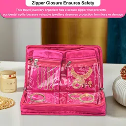Kuber Industries Pink & Gold Toned Set of 2 Satin Jewellery Organiser Kit With 6 Pouches image 4