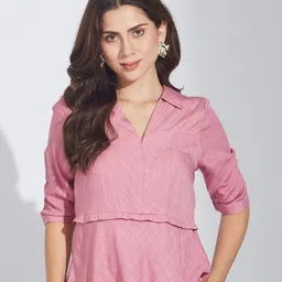 Latin Quarters Women Checked Roll-Up Sleeves Shirt Style Top-picture-37