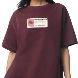 the souled store Women Typography Round Neck Pure Cotton Maroon T-Shirt-picture-12